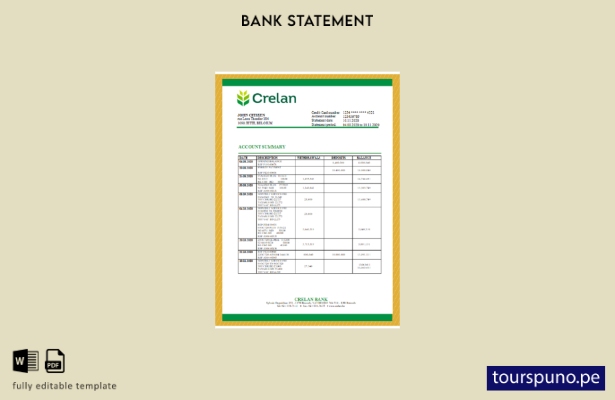 listo para imprimir plantilla de Word   extracto bancario Crelan de Bélgica